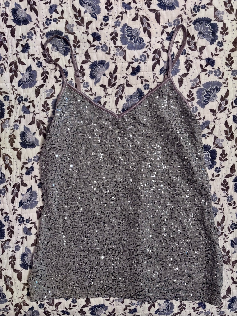 Y2K Express Silver Sequin Camisole Tank Top